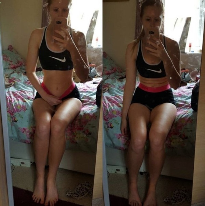 Funny Truth Behind Online Photos vs Real Life 5 Behind the scenes after holding your breath to get that tiny waist shot.