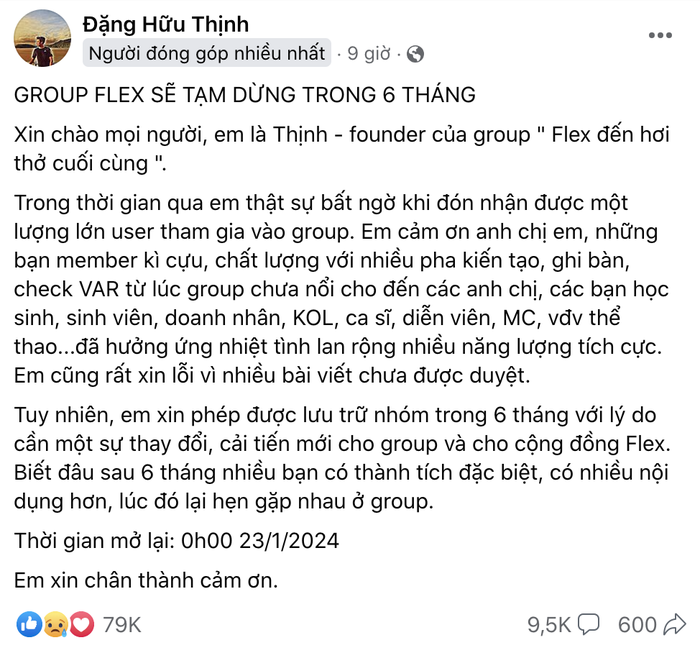 Flex Group Hits 1.4M Members Then Pauses Activity 2 Post from Dang Huu Thinh, group founder