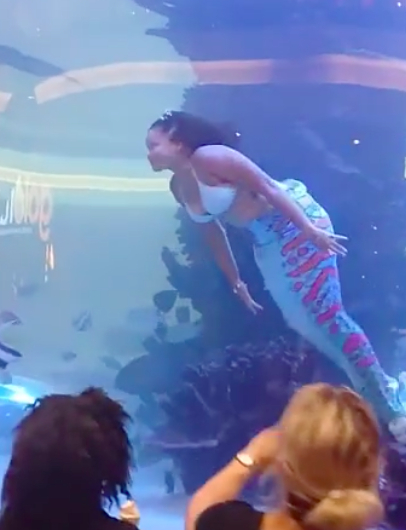 Mermaid Performer’s Quick Thinking Saves Her From Drowning 2 Mermaid waving to audience underwater