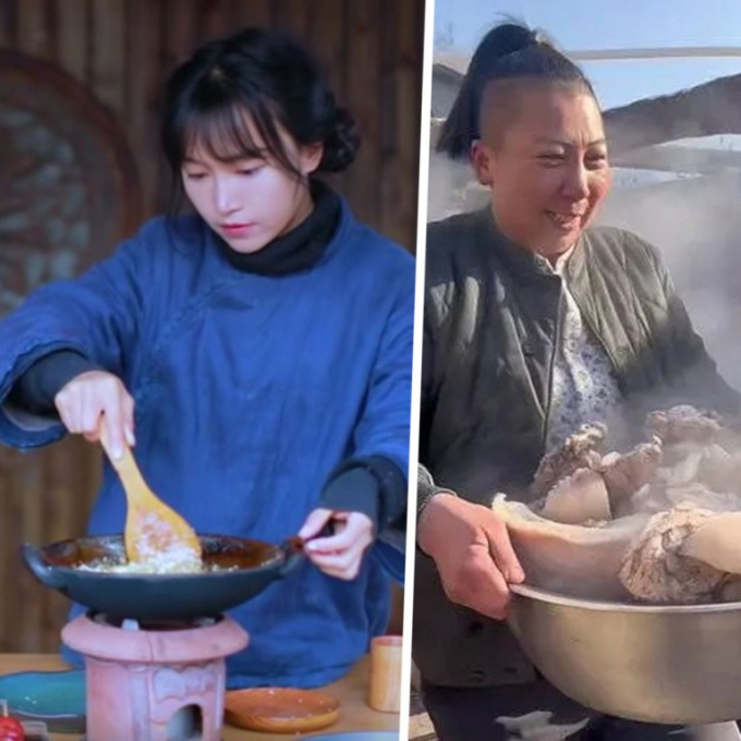 Sister Yu’s Bold Cooking Style Draws Millions Online 1 Sister Yu chopping wood with strong, fast movements