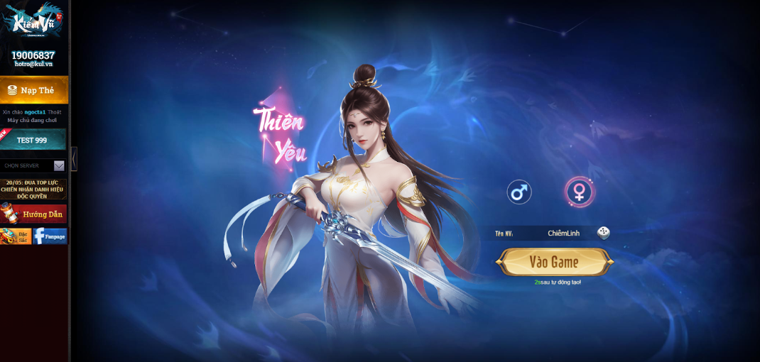 Kiếm Vũ CMN Launches May 23: What You Need to Know 4 Character selection screen in Kiếm Vũ.