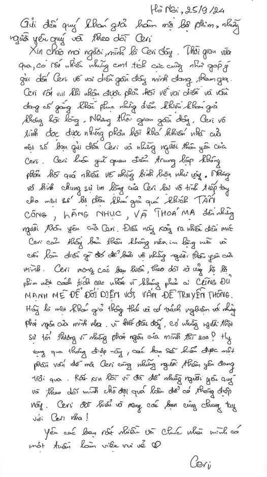 Thu Ha Ceri writes a letter