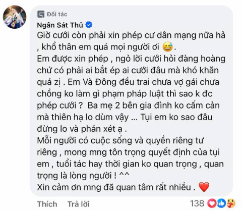 Streamer Ngân Sát Thủ Reacts to Fans Before Wedding 4 Ngân Sát Thủ statement screenshot