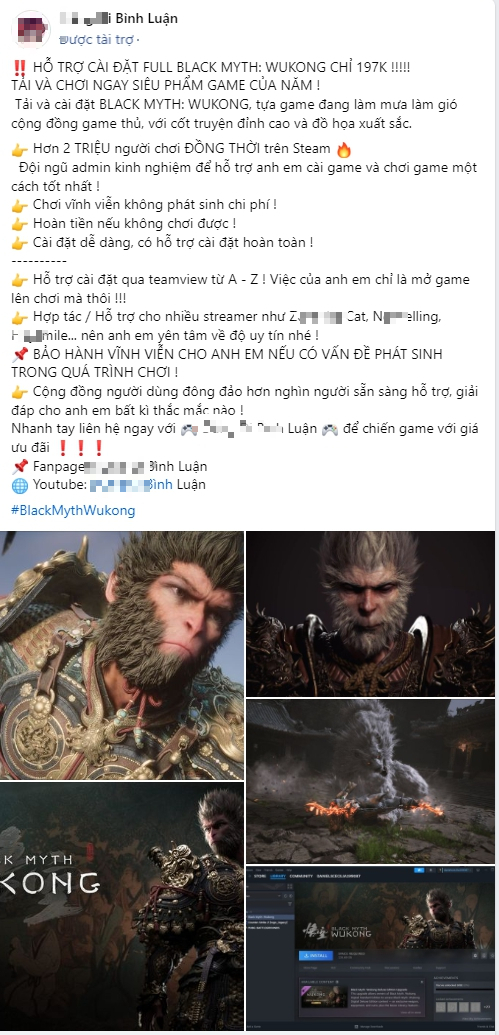 Fake Black Myth: Wukong install service ad