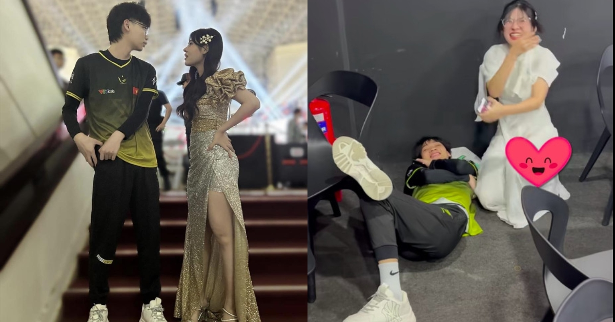 MC Kim Ngân and BirdLB caught in a candid moment