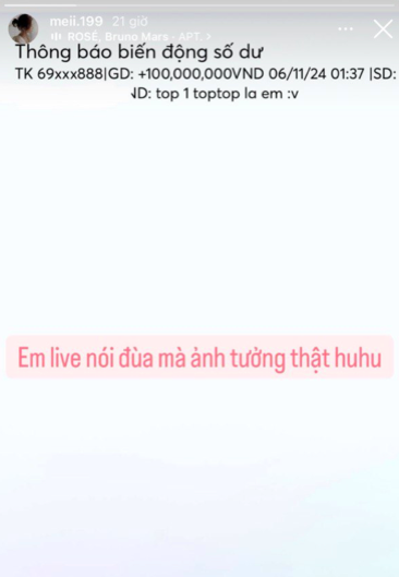 Streamer Mei Mei Scores Huge 100 Million VND Donation 2 Screenshot of Mei Mei's donation