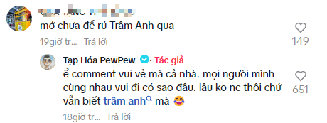 PewPew Handles Trâm Anh Drama with a Chill Response 6 PewPew's friendly reply