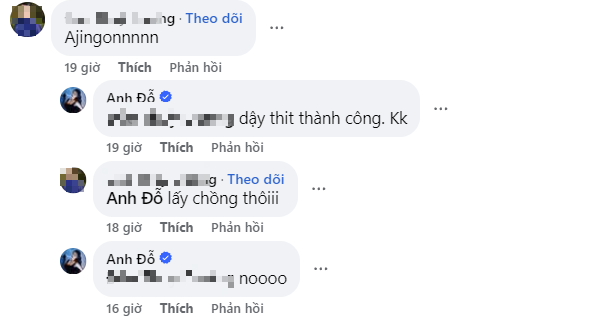 Screenshot of Trâm Anh's reply saying 'Noooo' to marriage questions