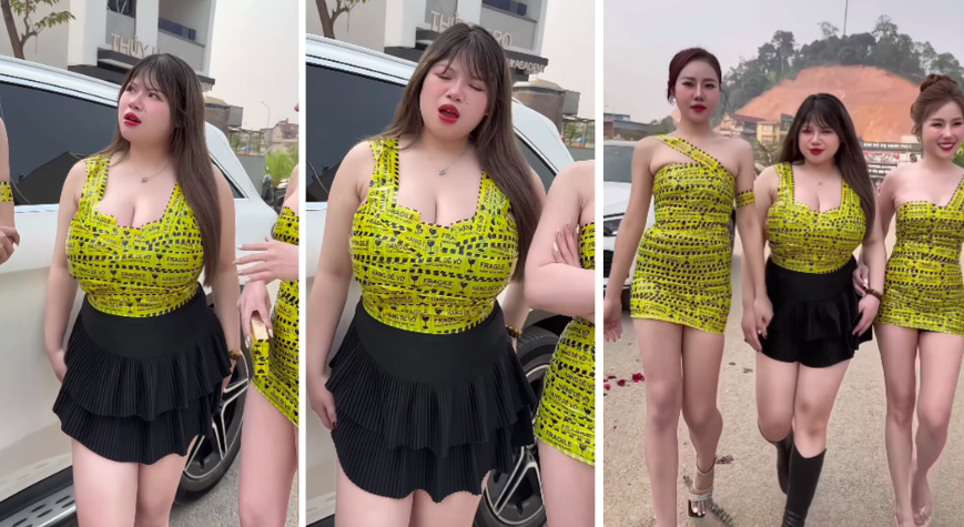 Hot Girl With 110cm Bust Tries Tape Dress Trend and Faces a Hiccup 4 Close-up of tape dress on Thu Trang