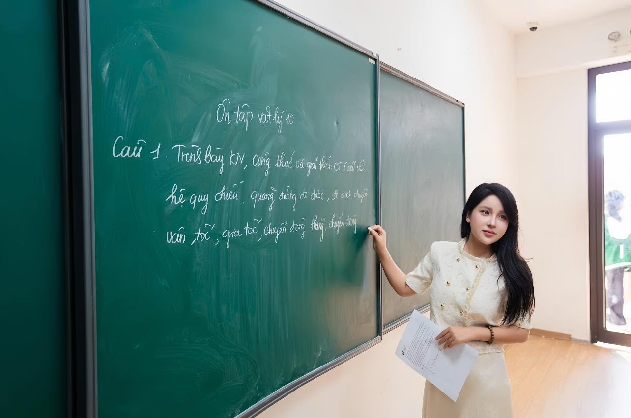 Physics Teacher Stuns Fans with Stunning, Bold Photos 2 Tran Thanh Nga teaching