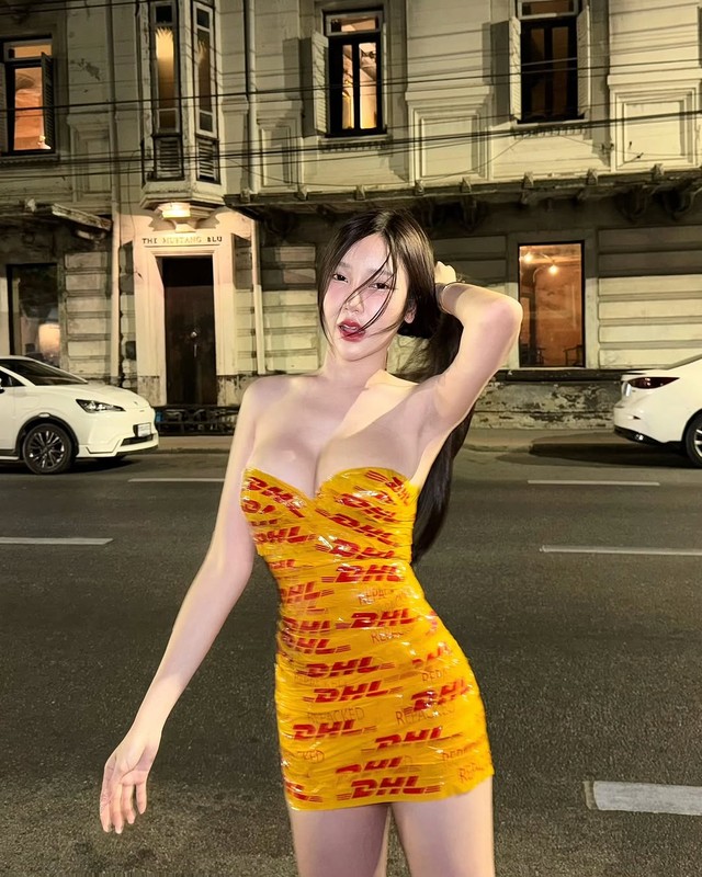 Thai Hot Girl Stuns Fans with Bold Tape Dress Trend 11 Natpaphat Ounboontan tape dress full look