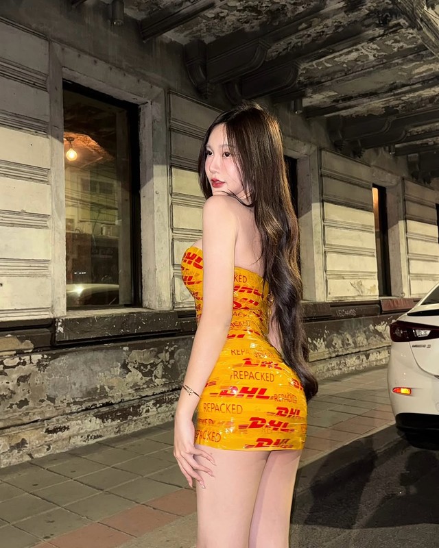 Thai Hot Girl Stuns Fans with Bold Tape Dress Trend 5 Natpaphat Ounboontan flaunting tape dress