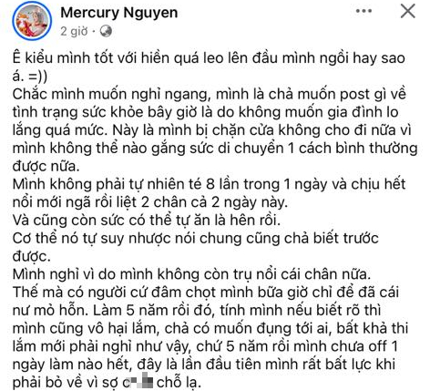 Mercury Nguyen Shares Health Struggles Before Deleting Post 4 Mercury Nguyen frustrated post