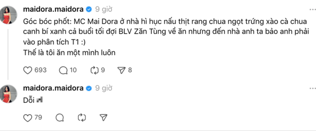 Mai Dora Calls Out Husband BLV Văn Tùng for Ignoring Dinner 2 Mai Dora's social media post screenshot