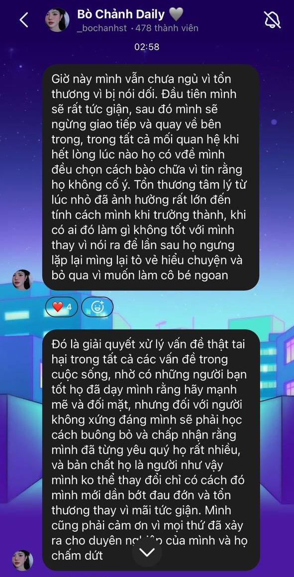Bò Chảnh Hints at Heartbreak and Lies in Early Morning Message 2 Bò Chảnh's message in fan chat