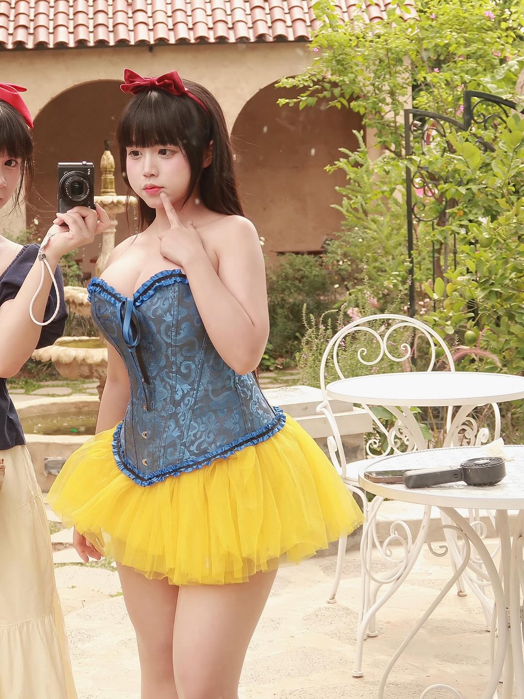 Close-up of Snow White cosplay makeup