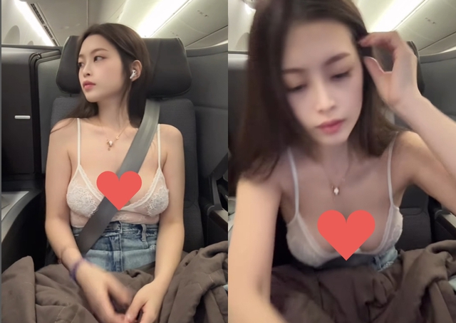 Yumi.k in sheer lingerie on plane