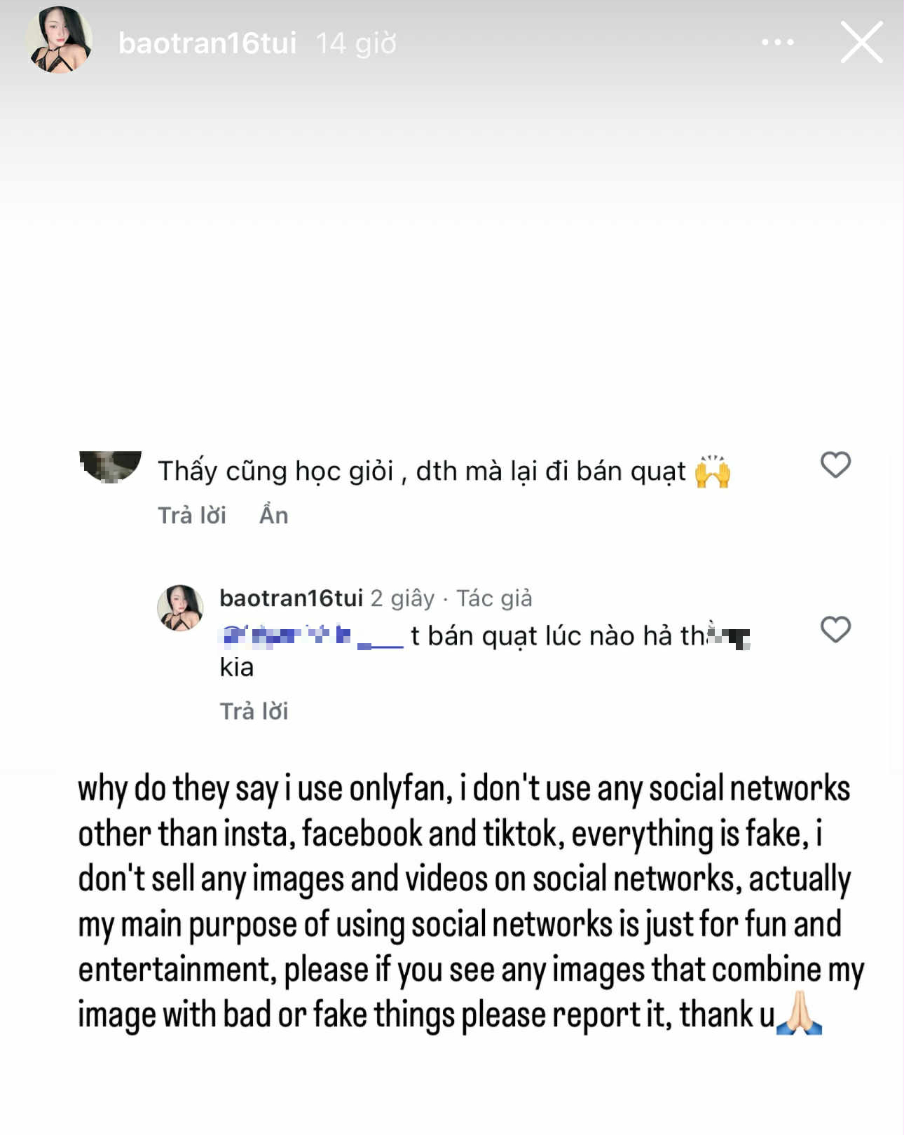 Bao Tran addressing rumors on social media