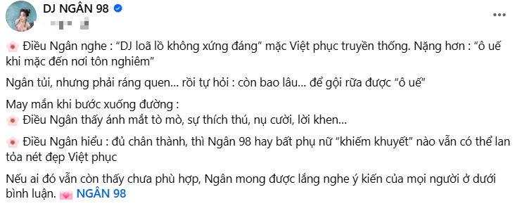 Ngân 98 Opens Up After Drama, Breaks Down in Tears 4 Ngân 98 wearing traditional dress