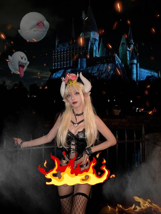 Hiyuu in Bowsette cosplay at USJ