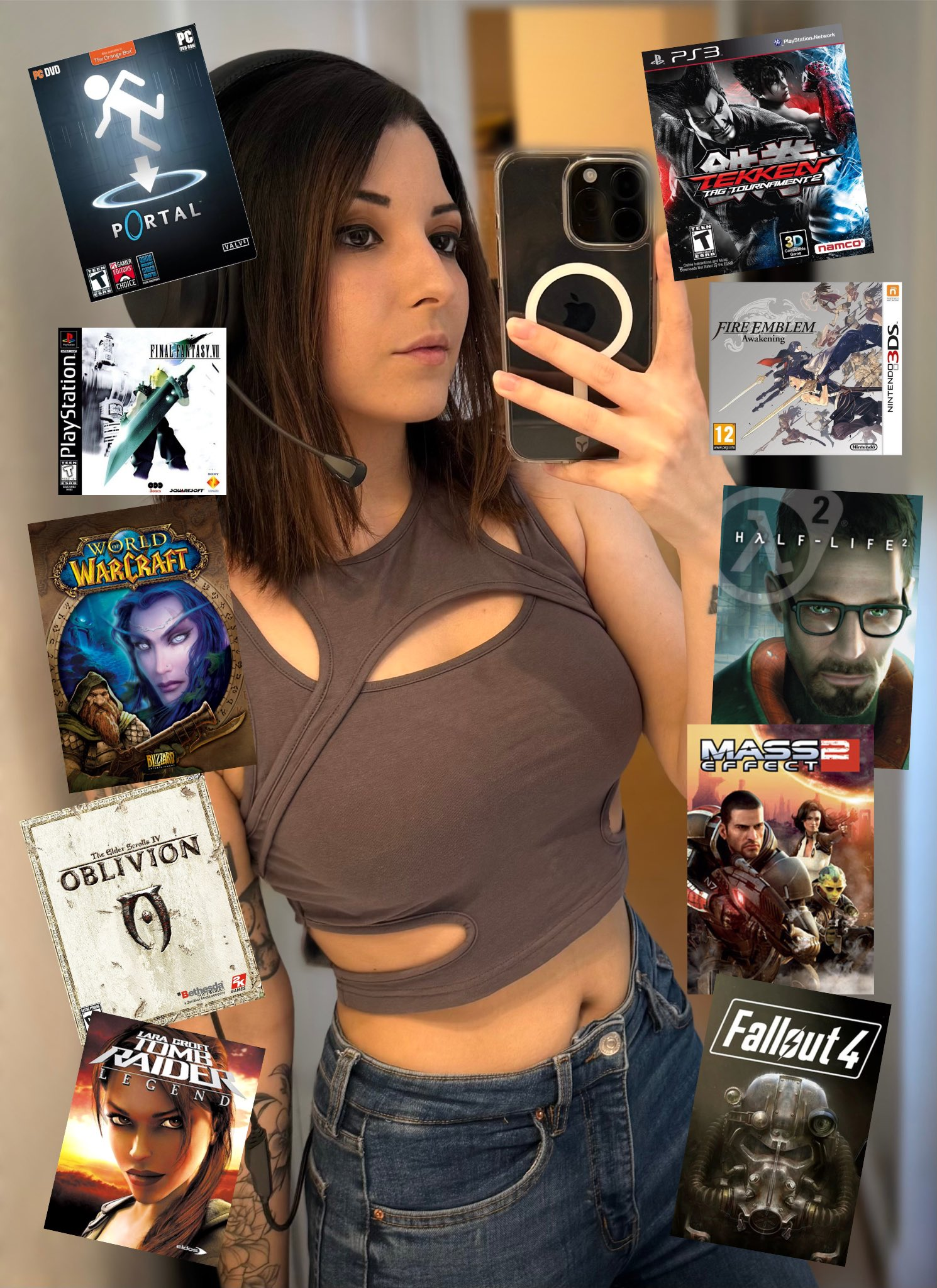 Gamer girl with game covers