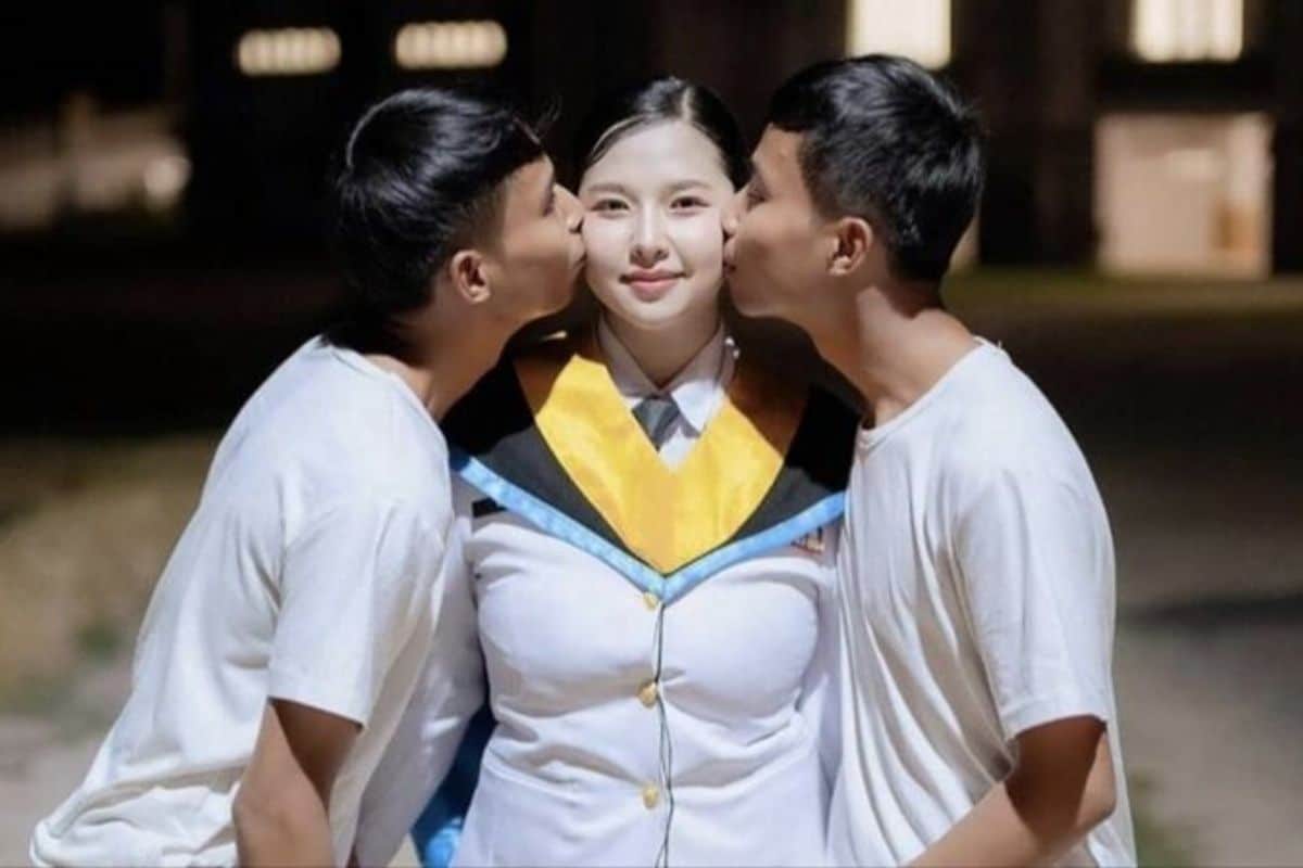 Woman Publicly Dates Twin Brothers, Both Families Approve 1 Photo of Fah with the twin brothers