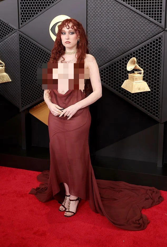 Grammy red carpet features a shockingly revealing dress, worst part is the over-the-top chest coverage - Image 3.