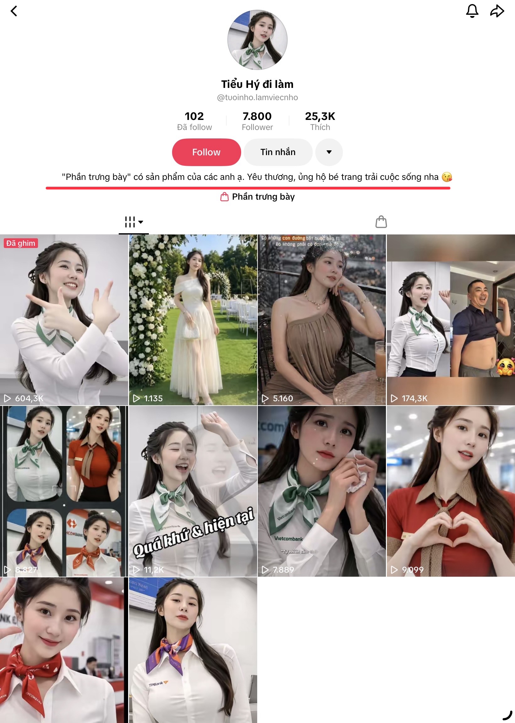 Fake Tiểu Hý channel bio with product links