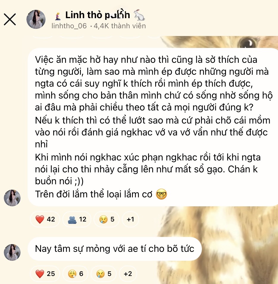 Linh Thỏ fan forum message