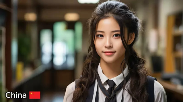 AI schoolgirl inspired by Asian culture
