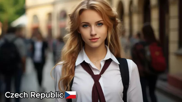 European AI schoolgirl portrait