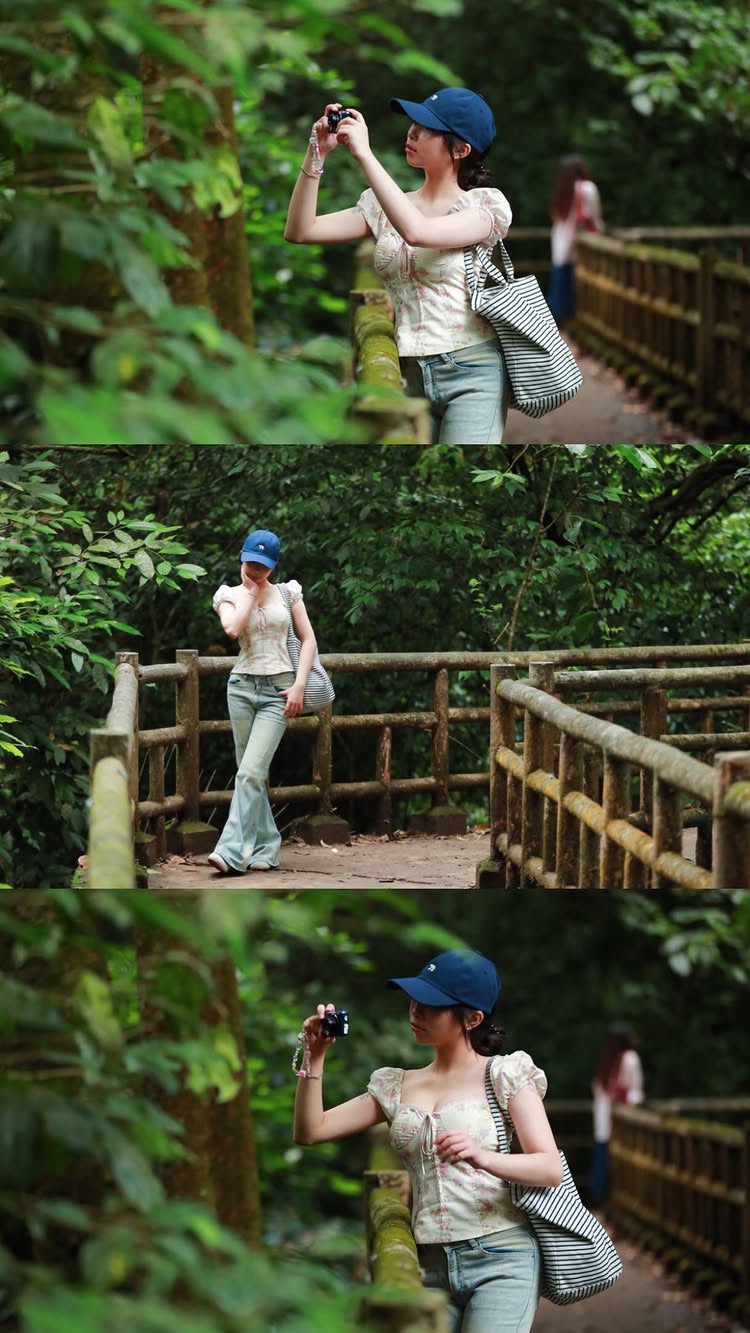 Butterflies fluttering around girl in forest