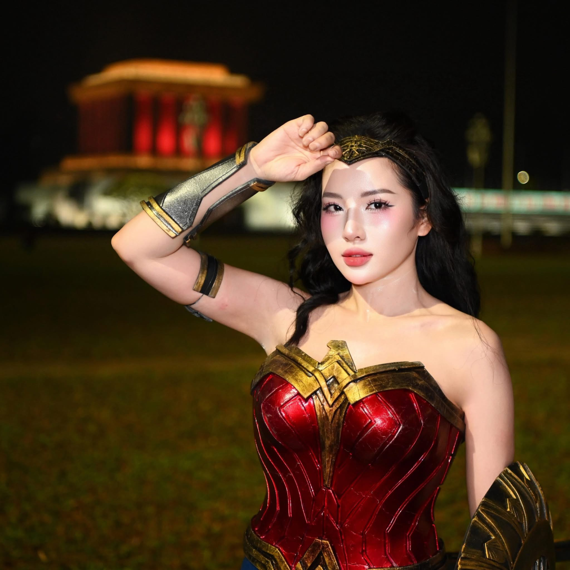 Loan Barbie running with Wonder Woman shield