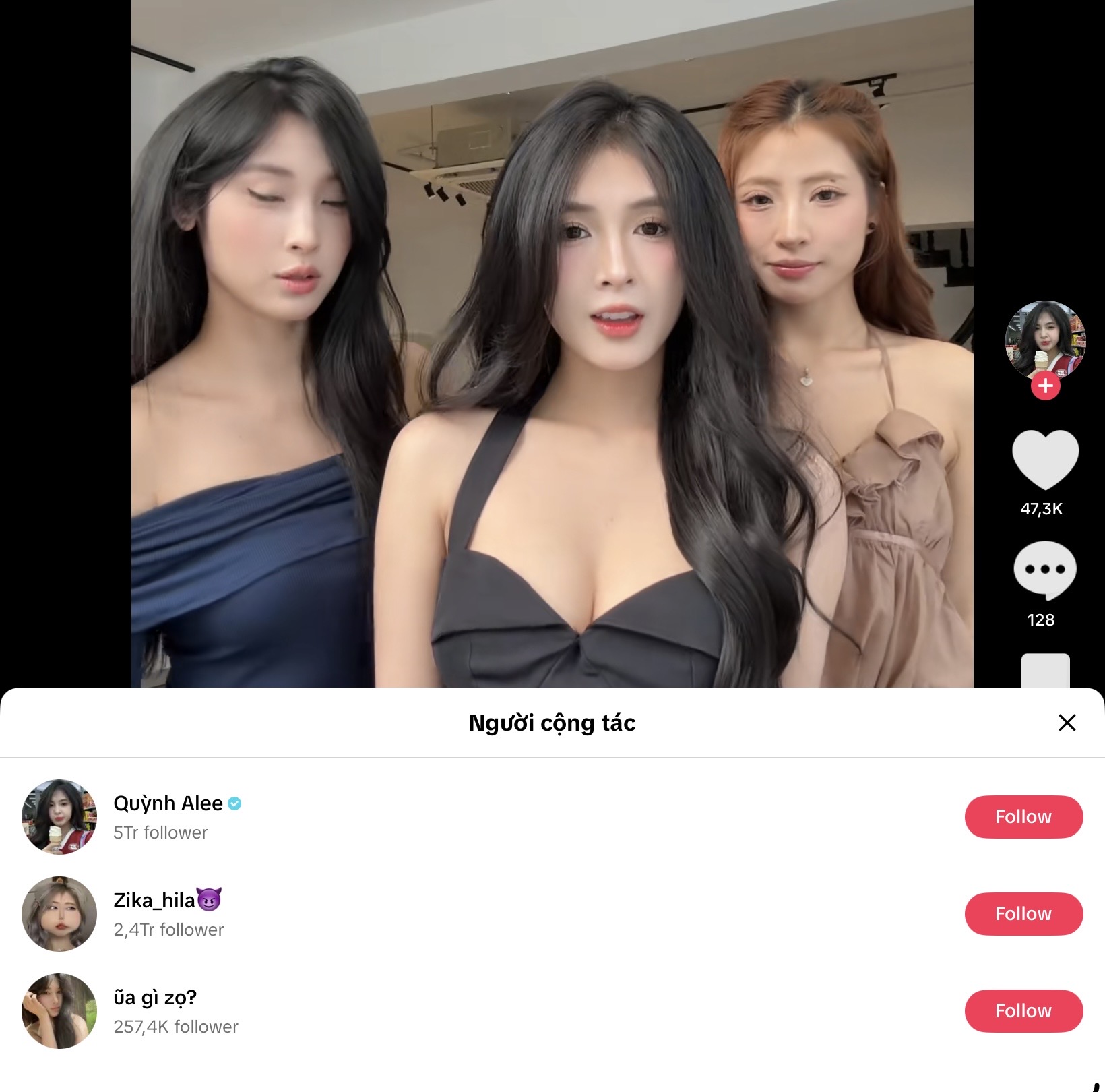Quỳnh Alee and friends smiling during TikTok dance
