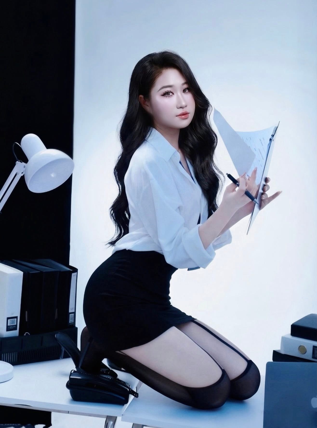Le Dang showing off her curves in office wear