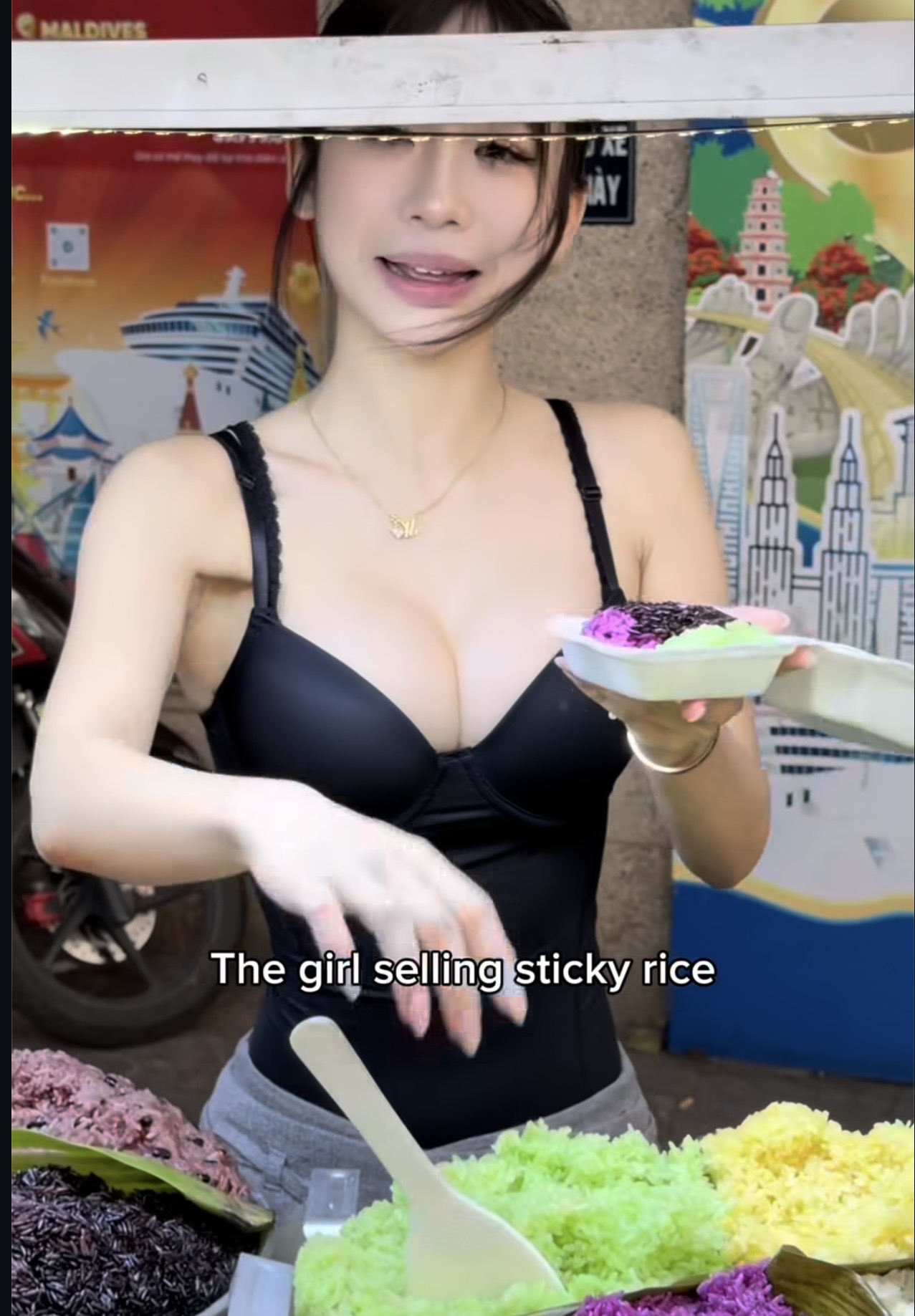 Luna enjoying colorful sticky rice varieties