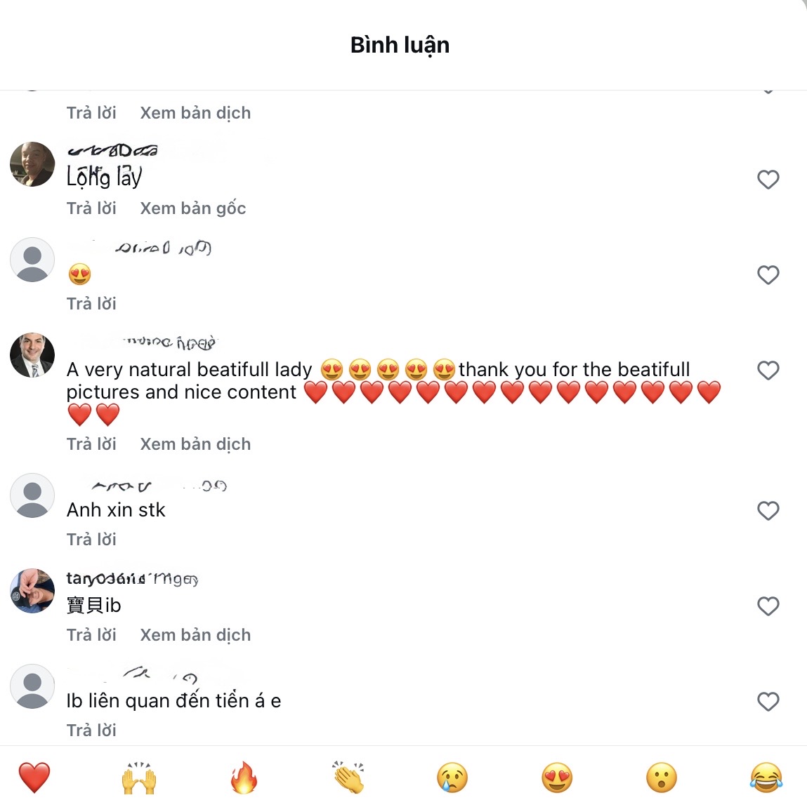 Screenshot of international fan comments