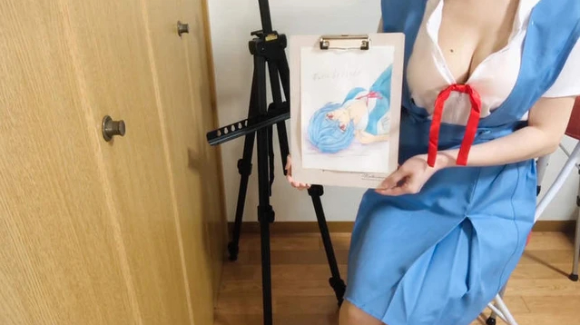 YouTuber drawing anime character while cosplaying