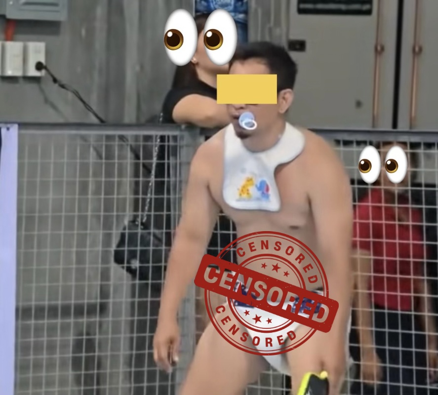 Man in adult diaper and pacifier playing pickleball