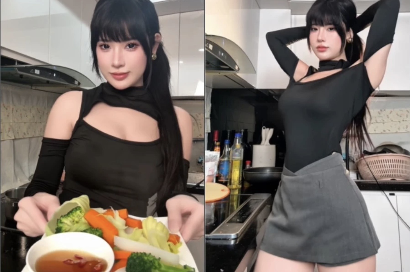 Una Tố Uyên cooking in her cozy kitchen