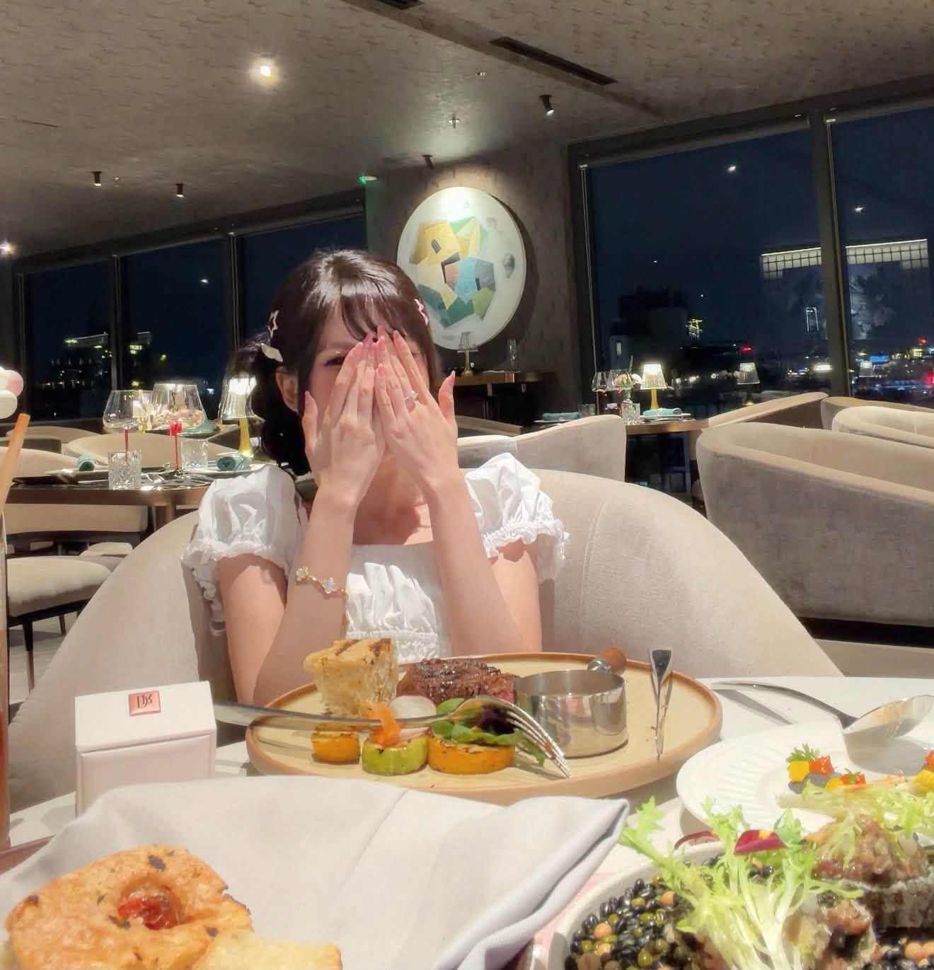 Pun happily showing off her Darry Ring