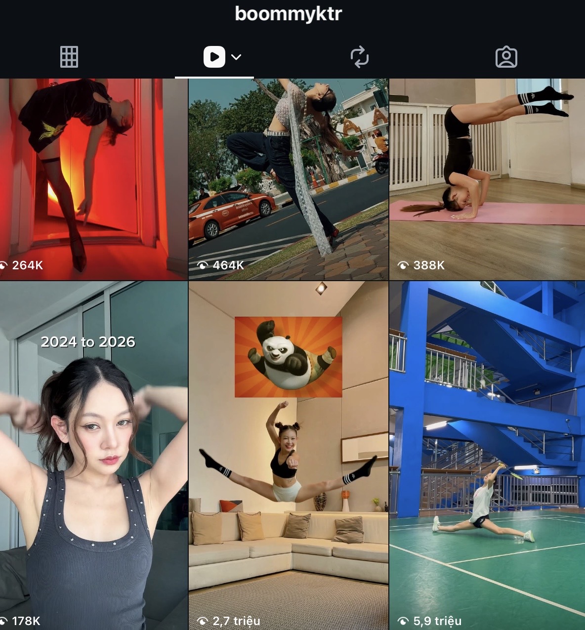 Young woman performing a split on badminton court