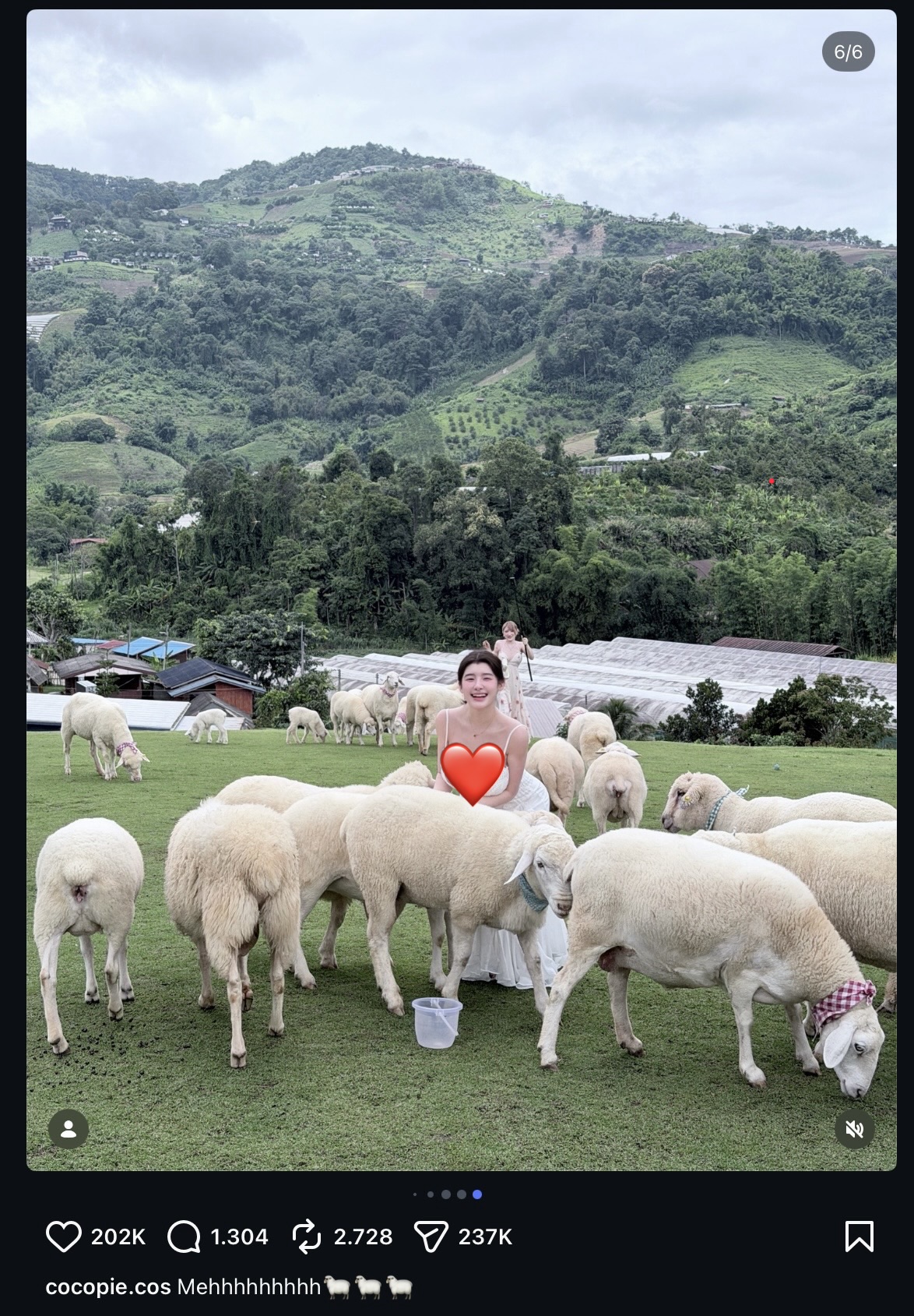 Cosplayer Sparks Debate with Bold Outfit at Sheep Farm 1 Cosplayer cocopie.cos in a white dress at sheep farm
