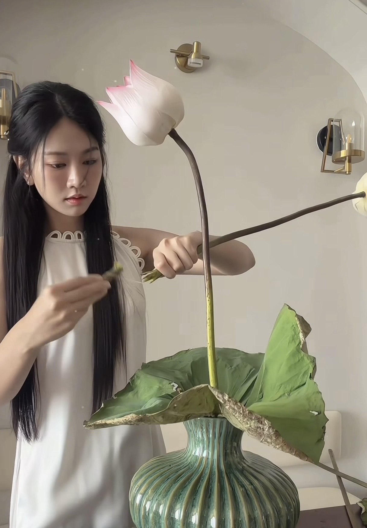 Le Bong close-up with lotus flowers