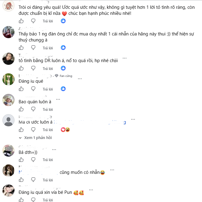 Screenshot of fans’ comments praising Pun’s proposal