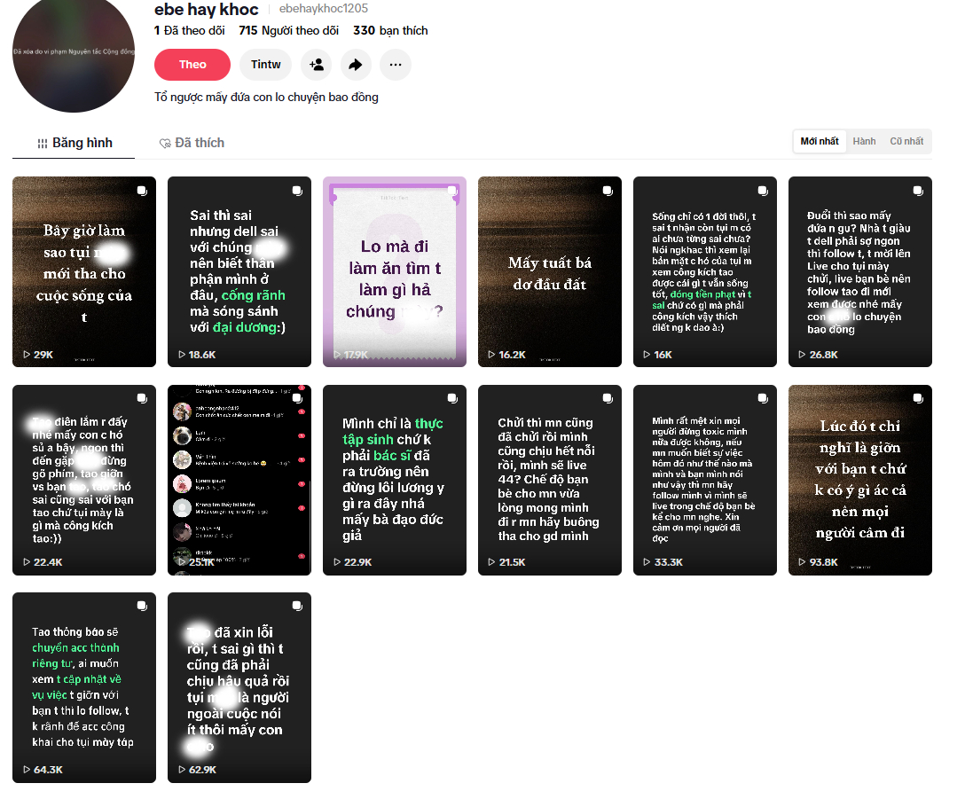 Screenshot of defiant TikTok posts