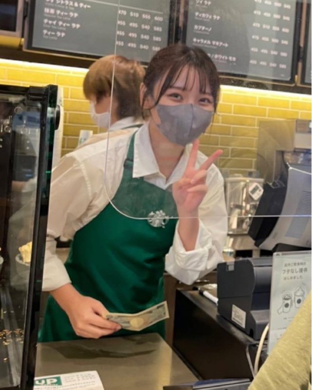 Japan’s ‘Most Beautiful Starbucks Girl’ Drops Job to Become Sexy Model 1 Yasui Minami in Starbucks uniform